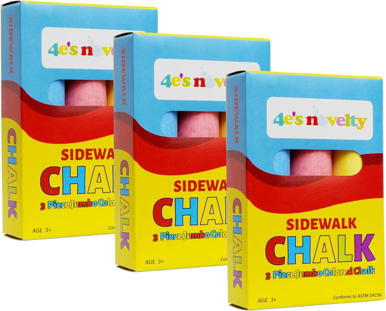 4E’s Novelty 3 Boxes Jumbo Sidewalk Chalk - Sidewalk Chalk Party Favors